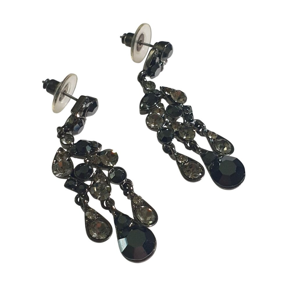 Black Teardrop Crystal Drop Earrings Elegant Dangle Formal Luxury Jewelry Gift